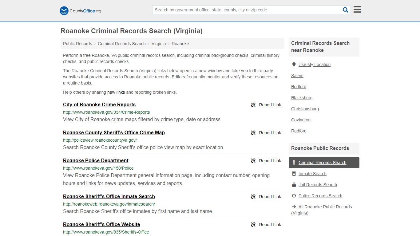 Roanoke Criminal Records Search (Virginia) - County Office